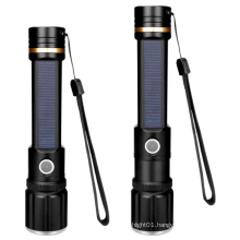 T6 aluminum alloy LED flashlight solar powered flashlight USB rechargeable telescopic focusing